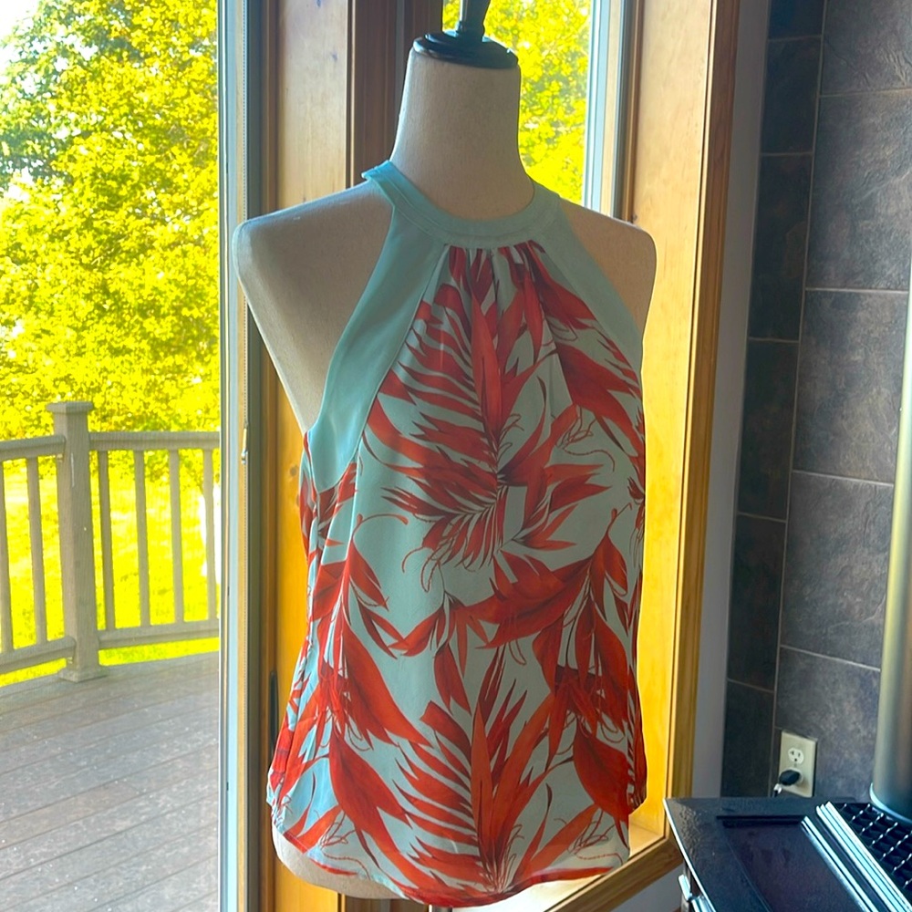 Tropical Halter Neck Top - Red and Blue